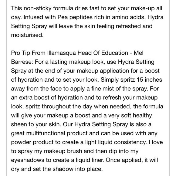 🟢 ILLAMASQUA Hydra Setting Spray Full Size 3.3 fl oz NWT - Picture 9 of 9